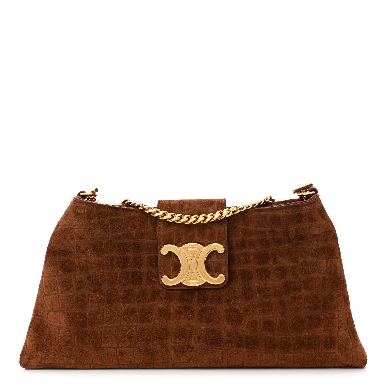 Celine Suede Crocodile Embossed Triomphe Wiltern Clutch Brown