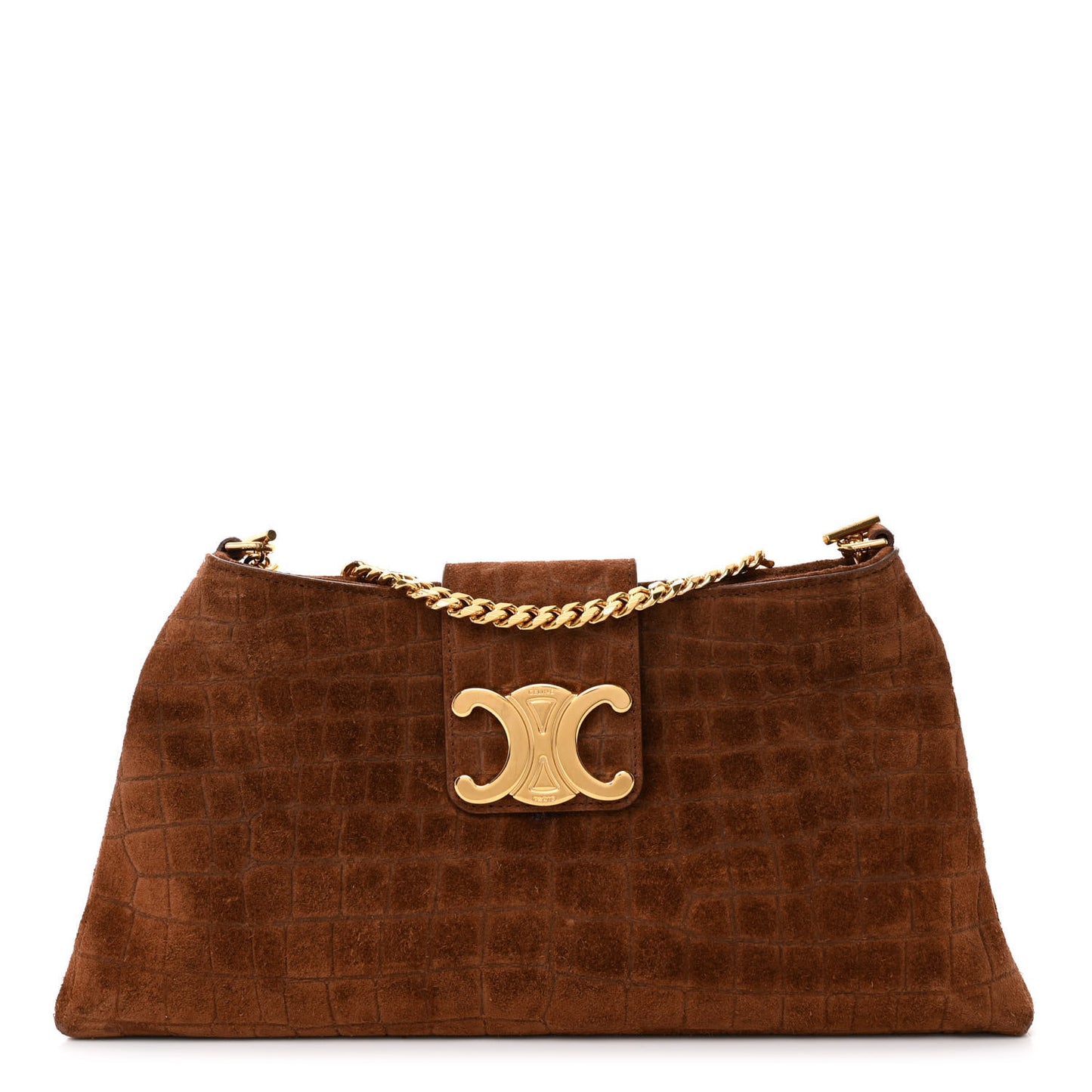 Suede Crocodile Embossed Triomphe Wiltern Clutch Brown