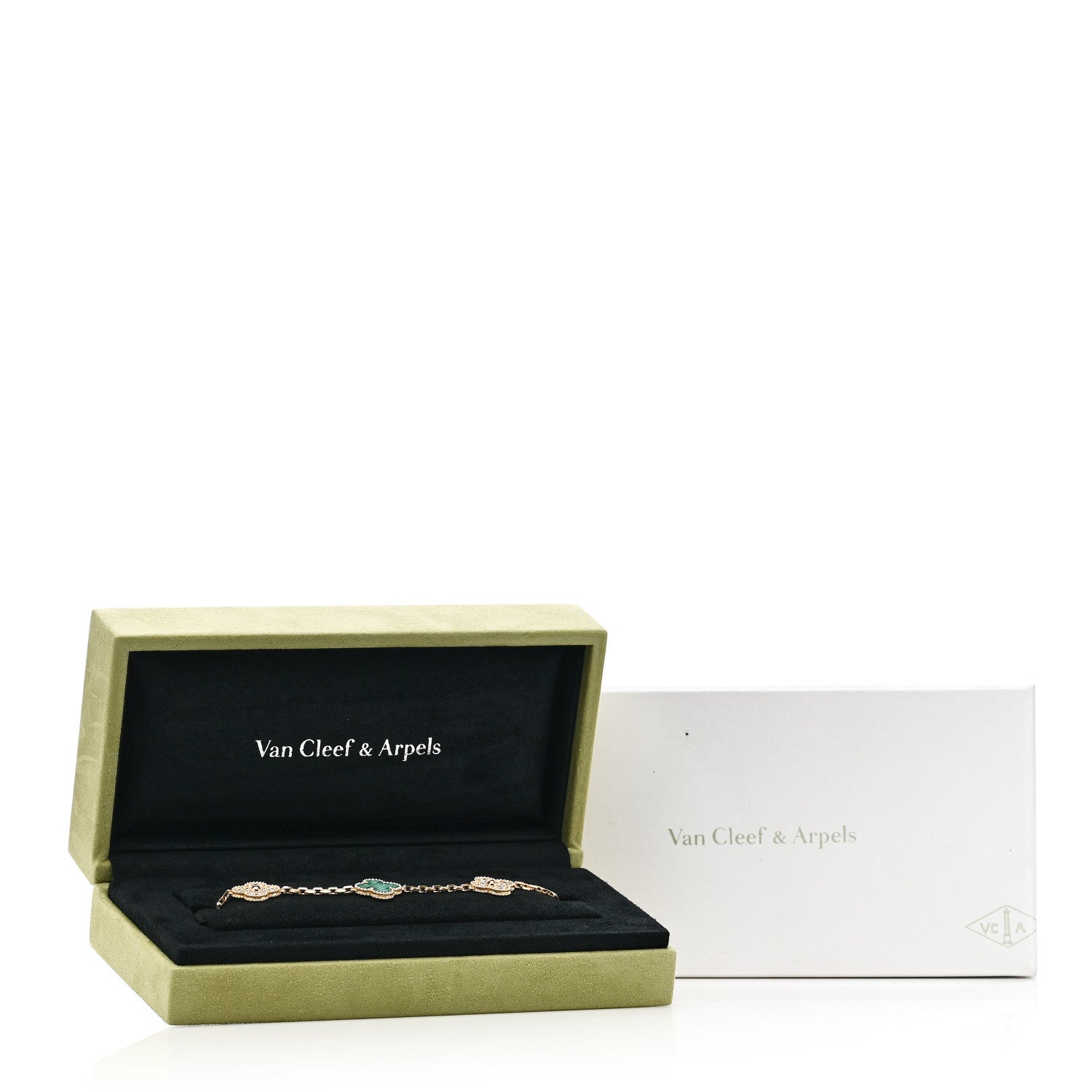Van Cleef & Arpels 18K Yellow Gold Diamond Malachite 5 Motifs Vintage Alhambra Bracelet 5 of 5