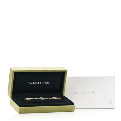 Van Cleef & Arpels 18K Yellow Gold Diamond Malachite 5 Motifs Vintage Alhambra Bracelet 5 of 5