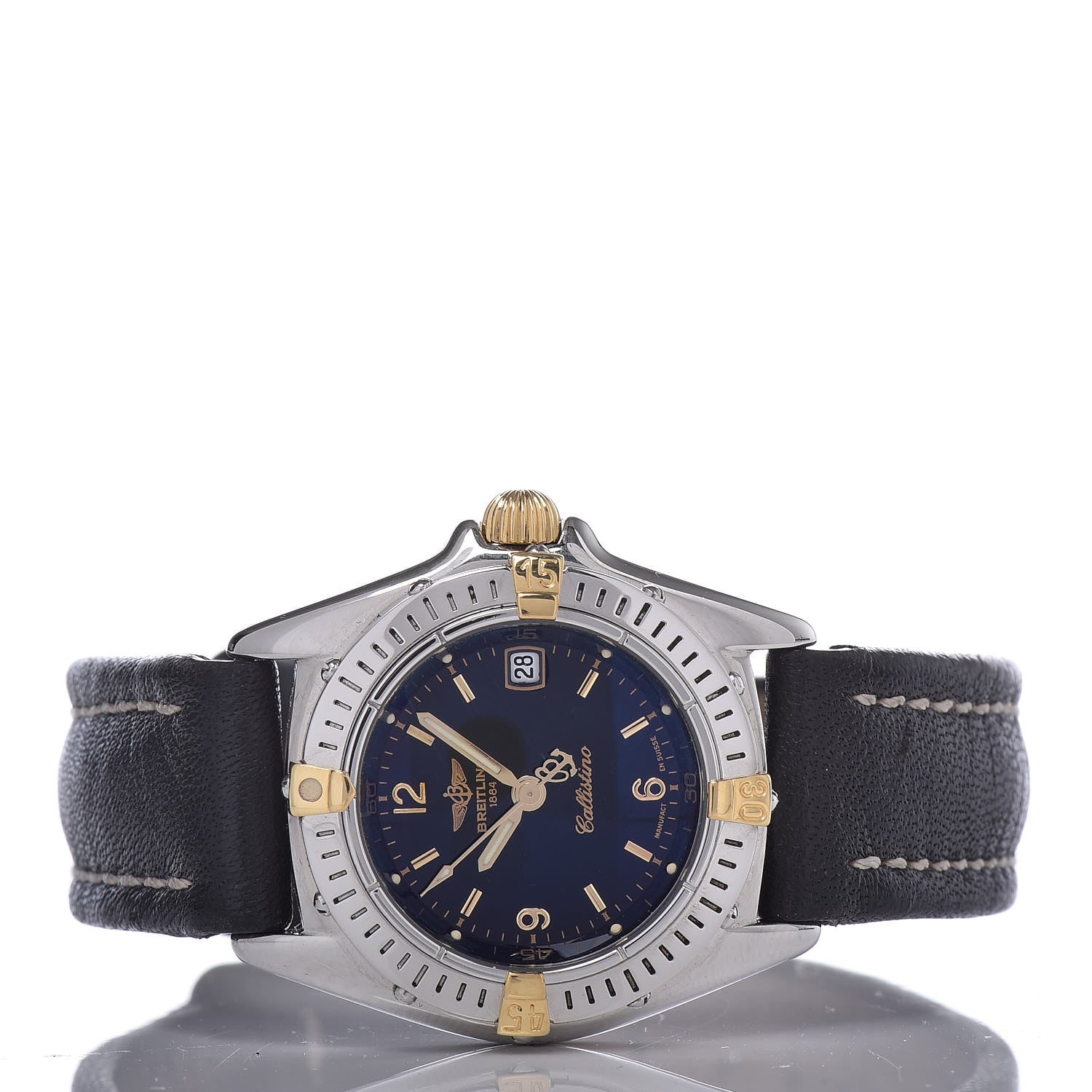 Breitling Stainless Steel 18K Yellow Gold Calfskin 28mm Callistino Quartz Watch Black B52045.1 3 of 11