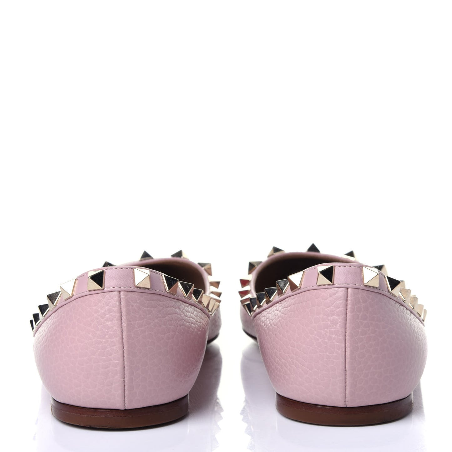 Pebbled Calfskin Rockstud Ballerina Flats 39.5 Water Rose