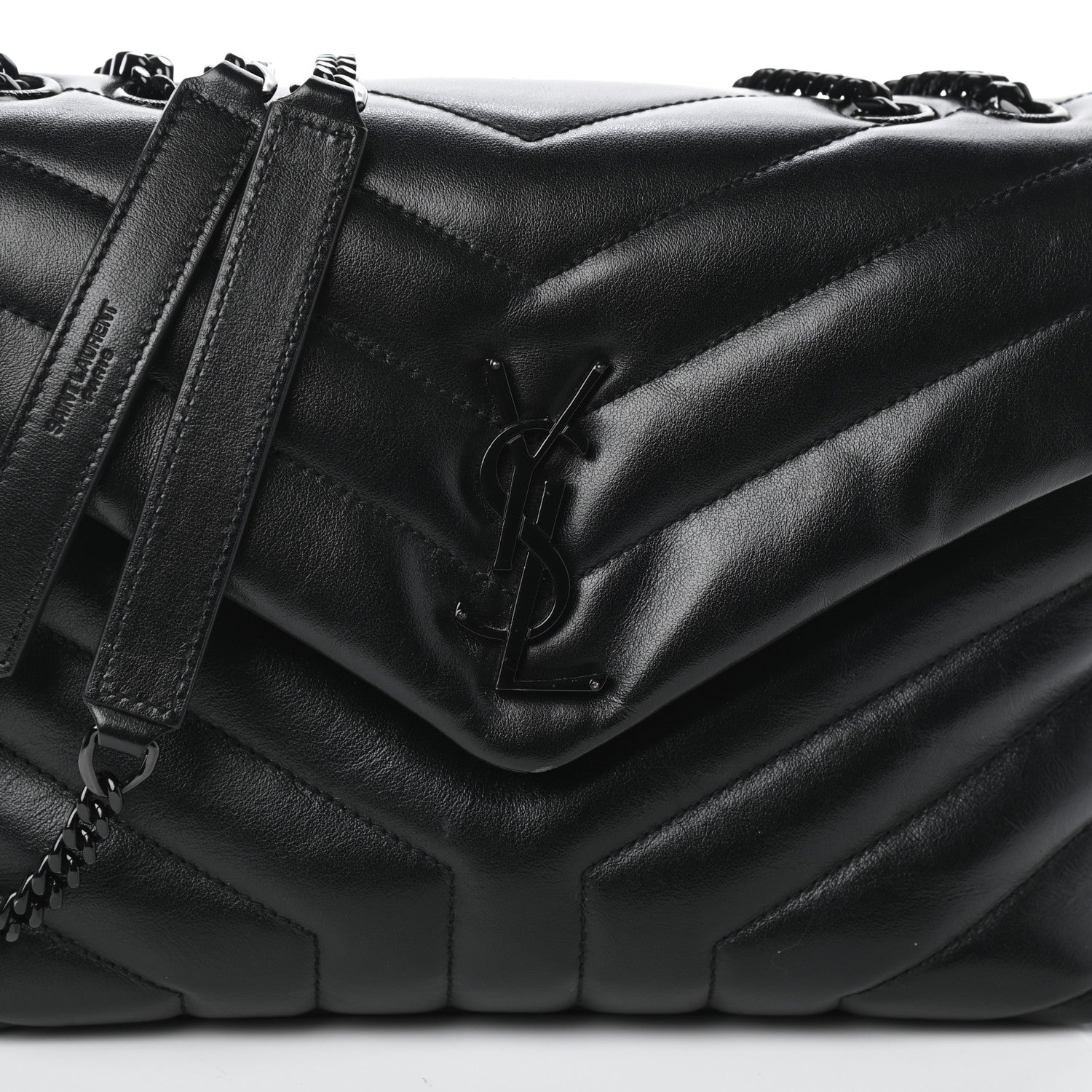 Saint Laurent Calfskin Y Quilted Monogram Small Loulou Chain Satchel Black 7 of 9