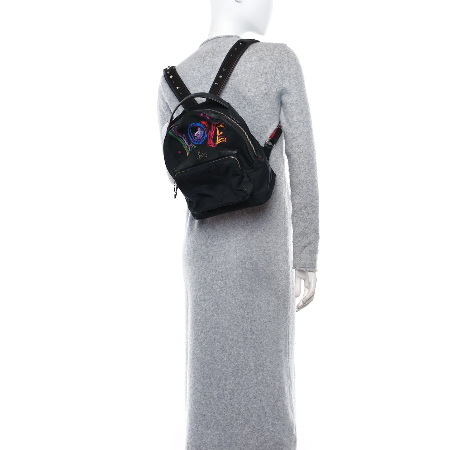 Nylon Calfskin Love Small Backloubi Backpack Black