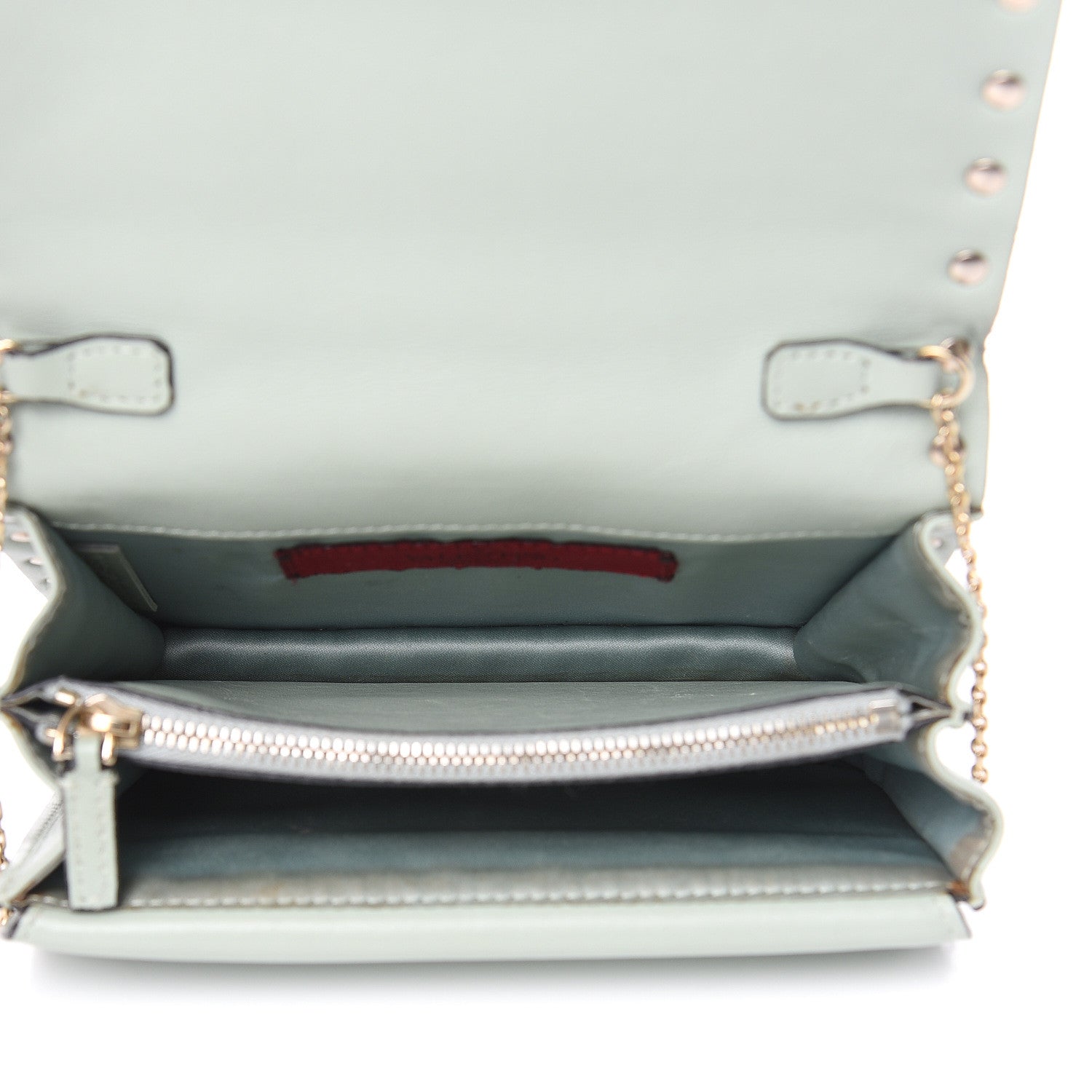 Valentino Garavani Calfskin Rockstud Wallet on Chain Water Green 6 of 15