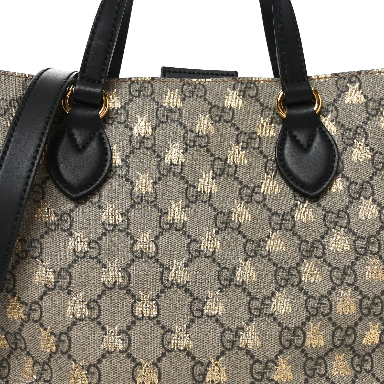 Gucci Soft GG Supreme Monogram Bees Small Crossbody Tote Beige Oro Black 8 of 10