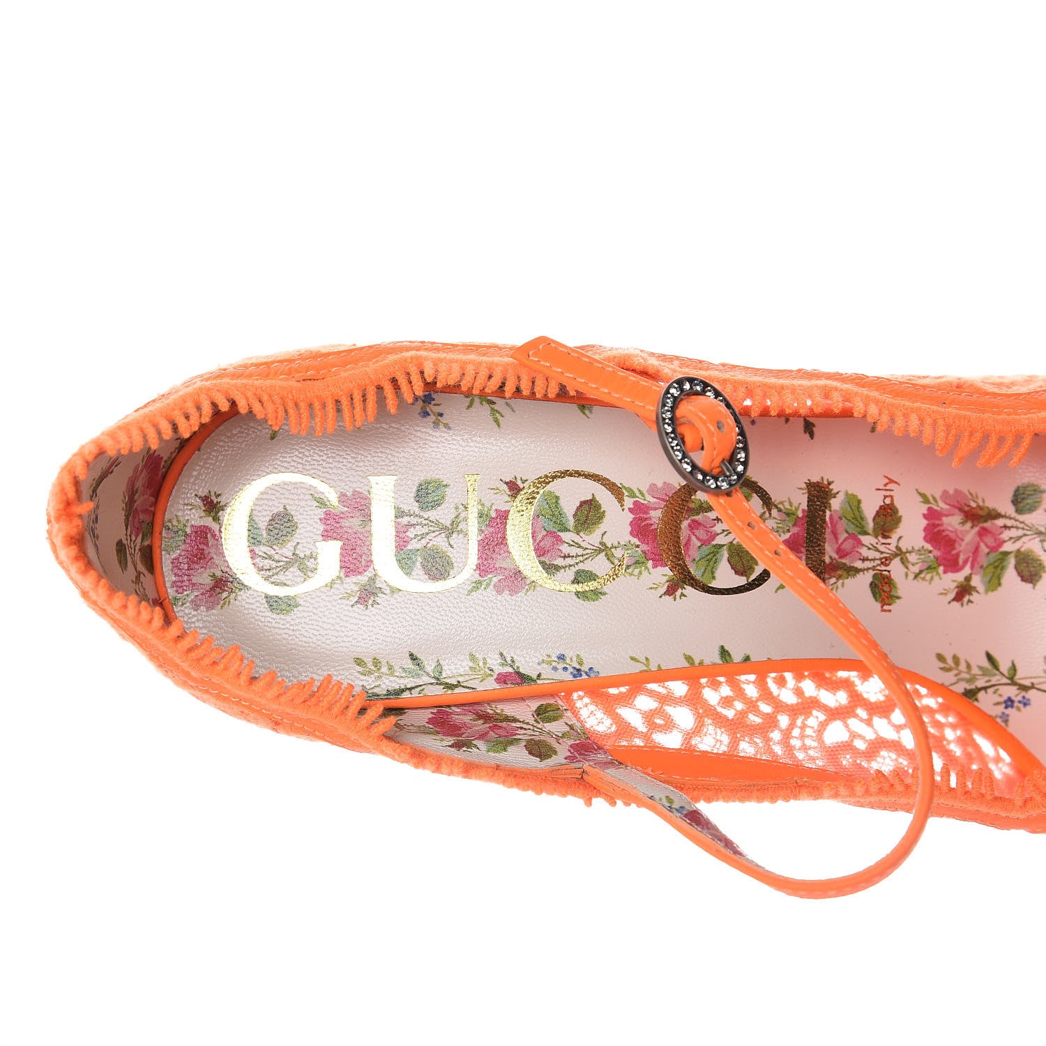 Gucci Lace Pizzo Venice Pumps 39.5 Orange Fluo Mystic White 7 of 8