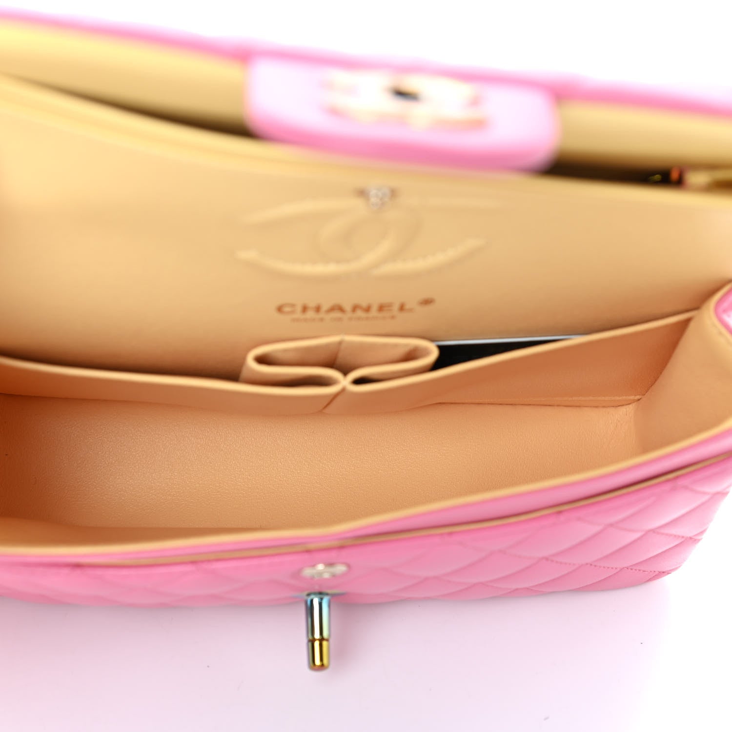 Chanel Lambskin Quilted Small Double Flap Pink Yellow 4 of 5