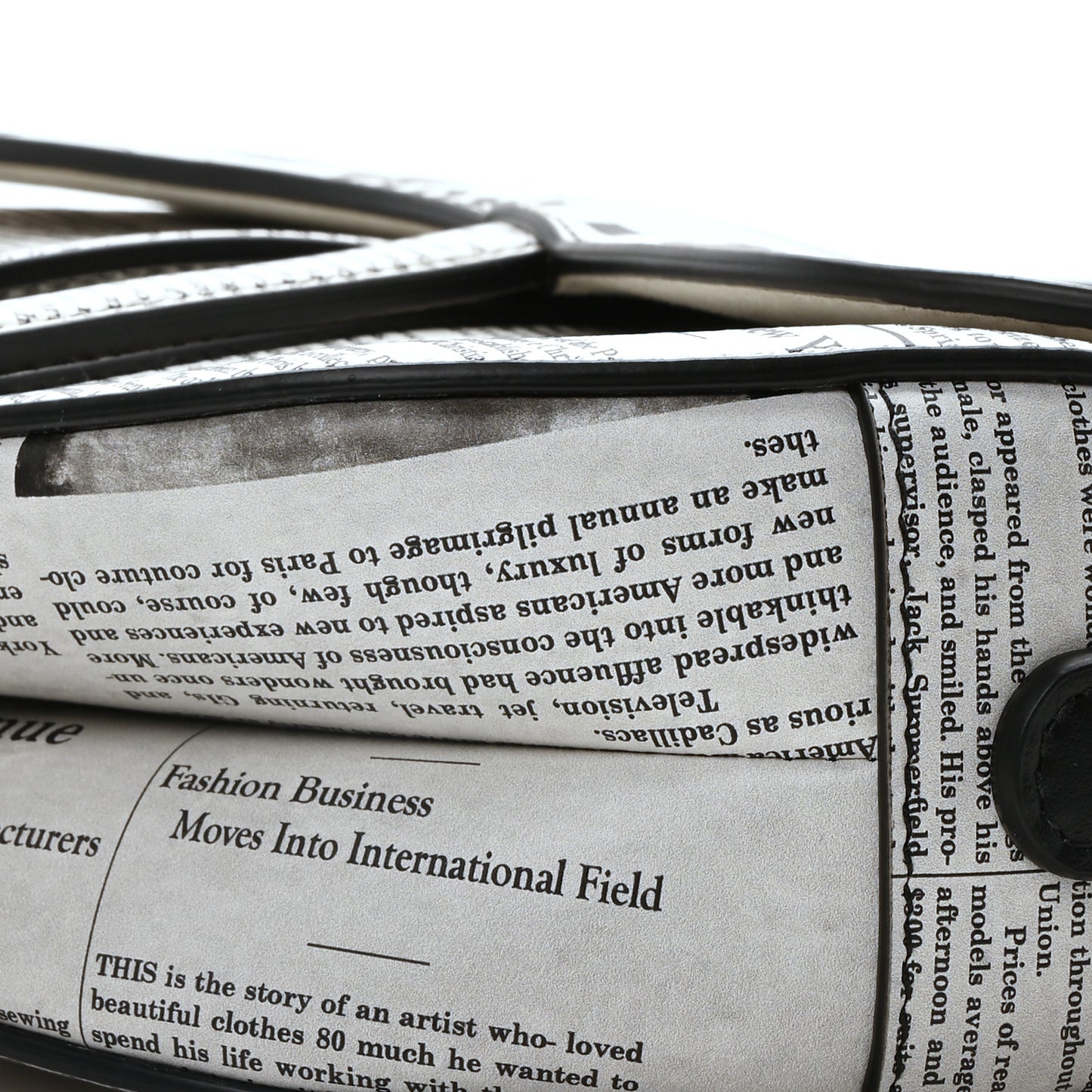 Calfskin Newspaper Printed Saddle Bag With Strap Black White