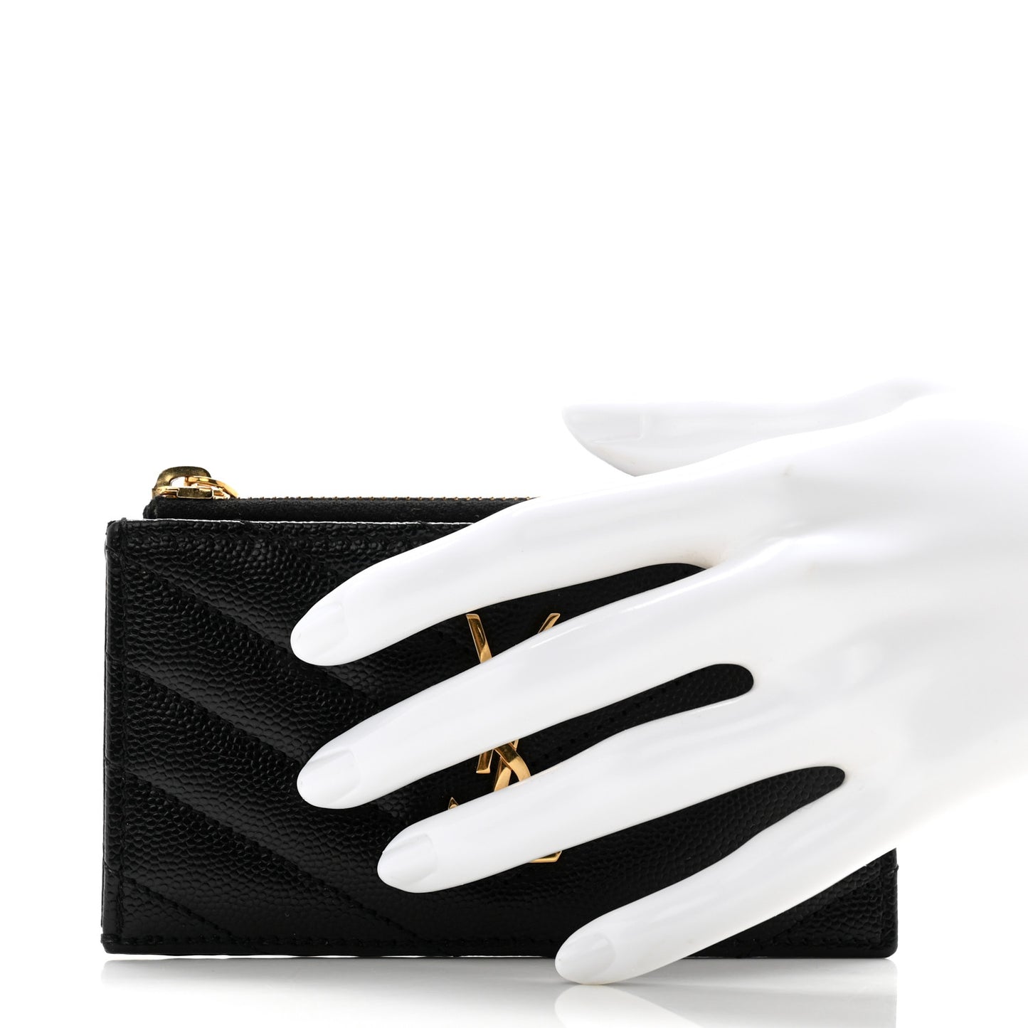 Grain De Poudre Matelasse Chevron Monogram Fragments Zippered Card Case Black