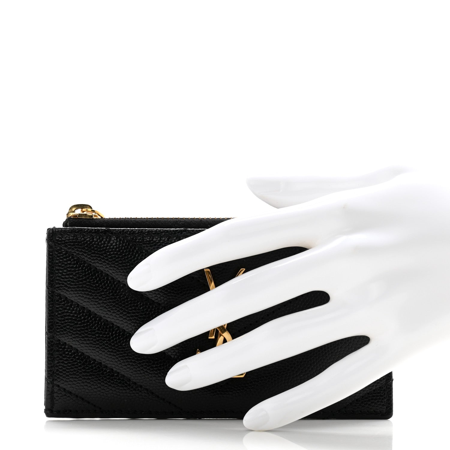 Saint Laurent Grain De Poudre Matelasse Chevron Monogram Fragments Zippered Card Case Black 2 of 10