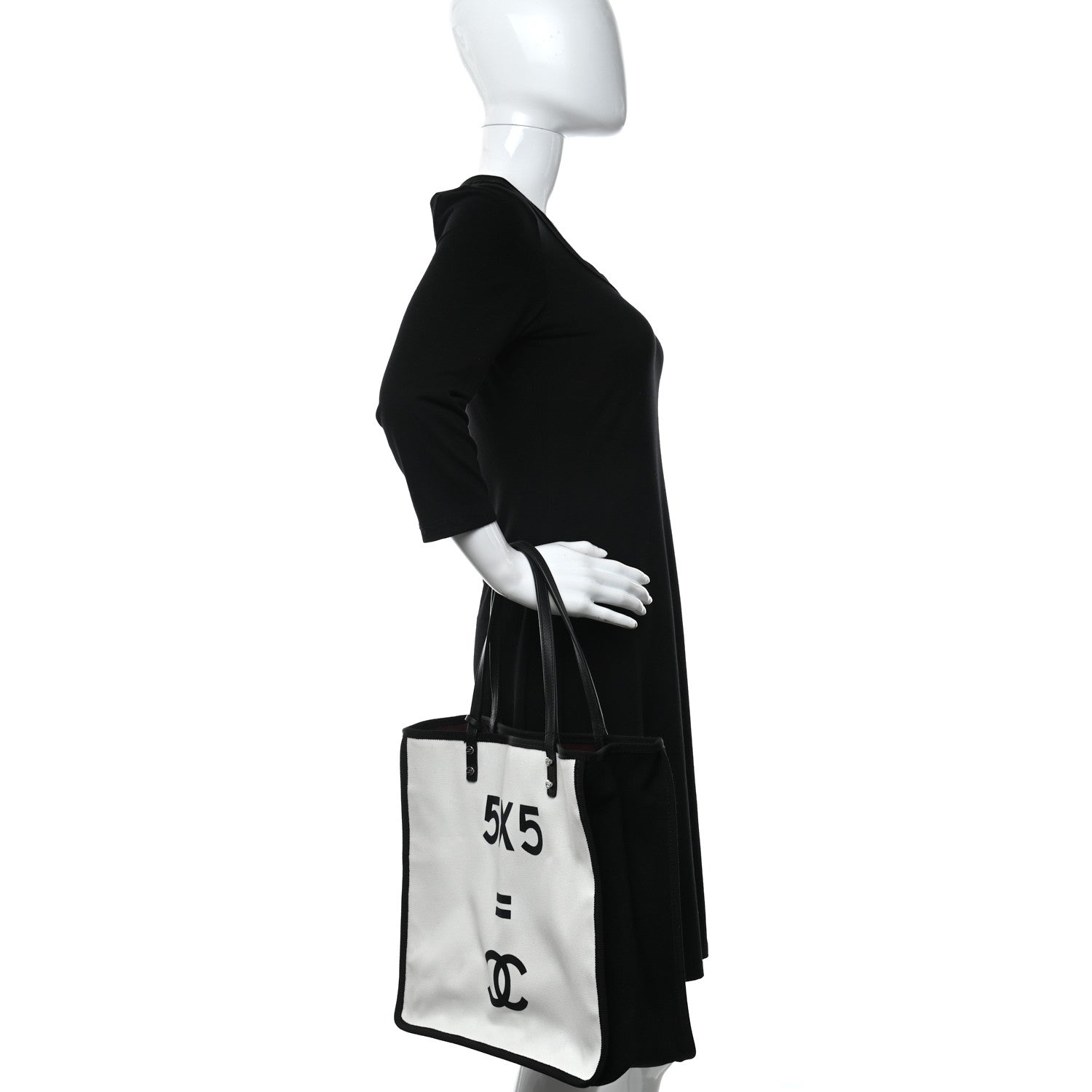 Chanel Canvas Calfskin Let's Demonstrate Small Tote White Black 2 of 9
