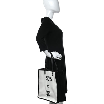 Chanel Canvas Calfskin Let's Demonstrate Small Tote White Black 2 of 9