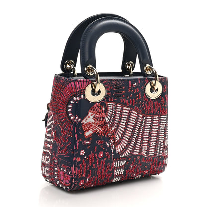 Christian Dior Smooth Calfskin Beaded Animals Mini Lady Dior Deep Blue Fuchsia 3 of 10