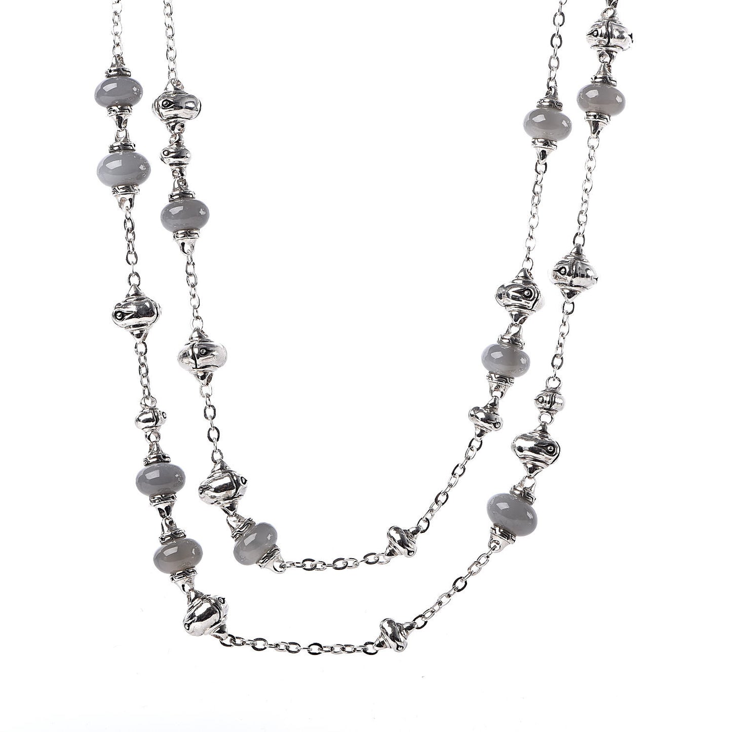 Sterling Silver Moonstone Bamboo Sautoir Station Necklace
