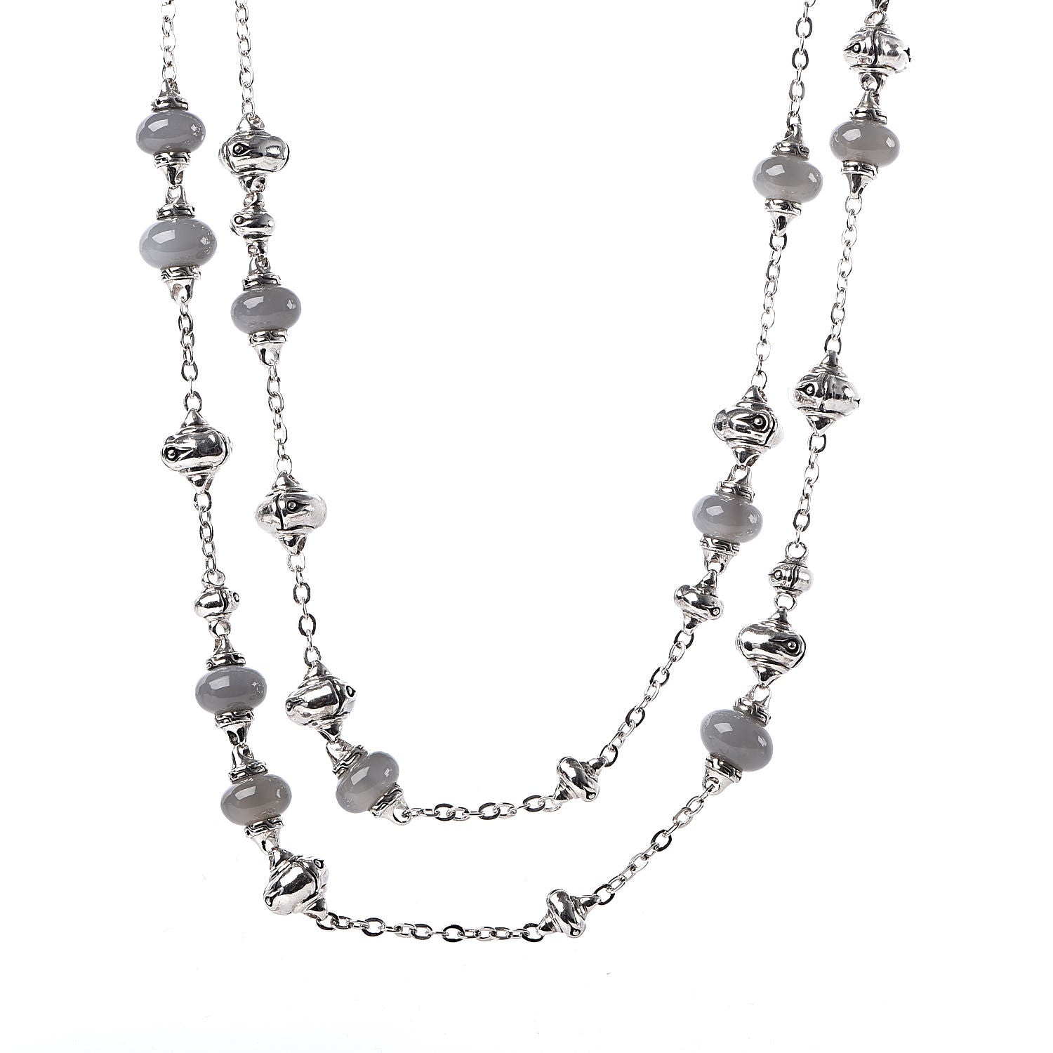 John Hardy Sterling Silver Moonstone Bamboo Sautoir Station Necklace 1 of 4