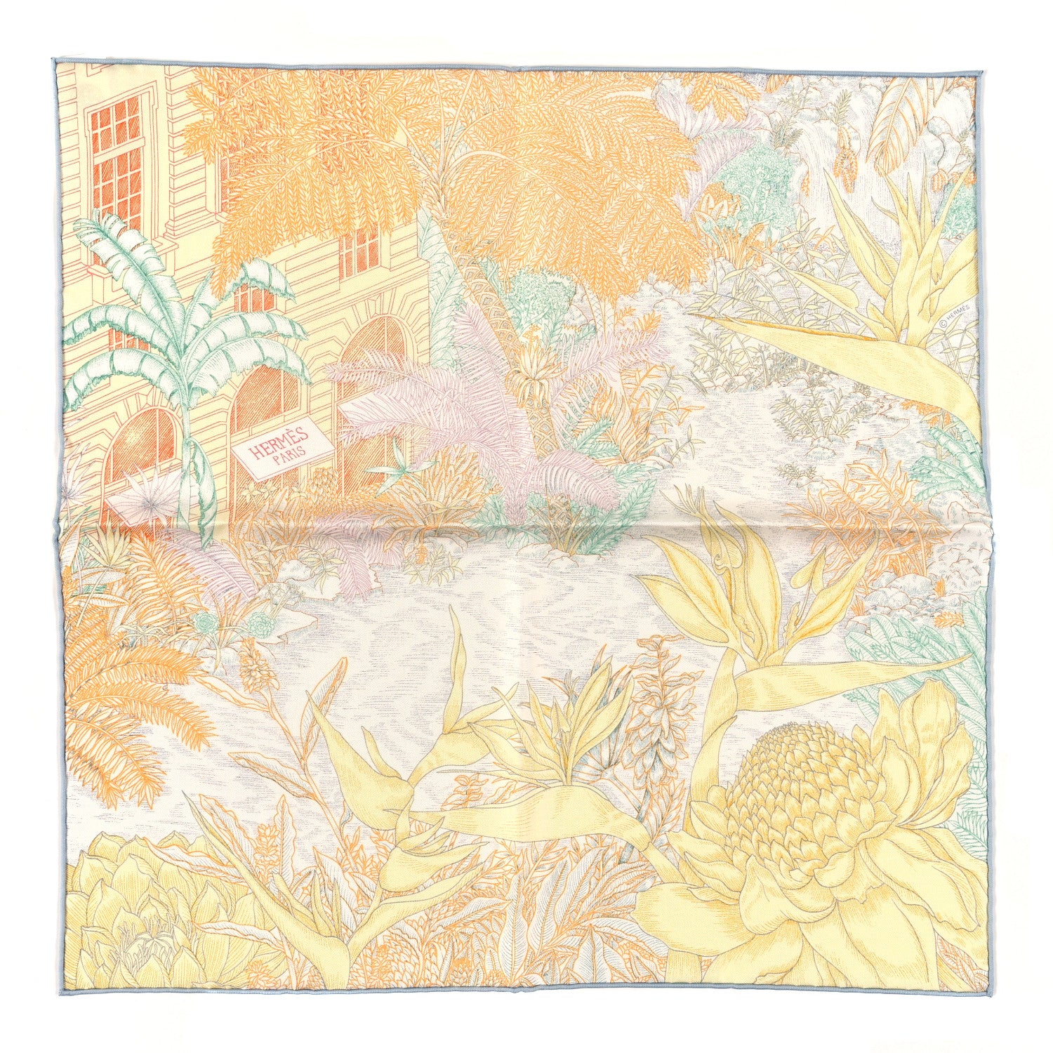 Hermes Silk Faubourg Tropical Scarf 45 Abricot Jaune Vert 1 of 3
