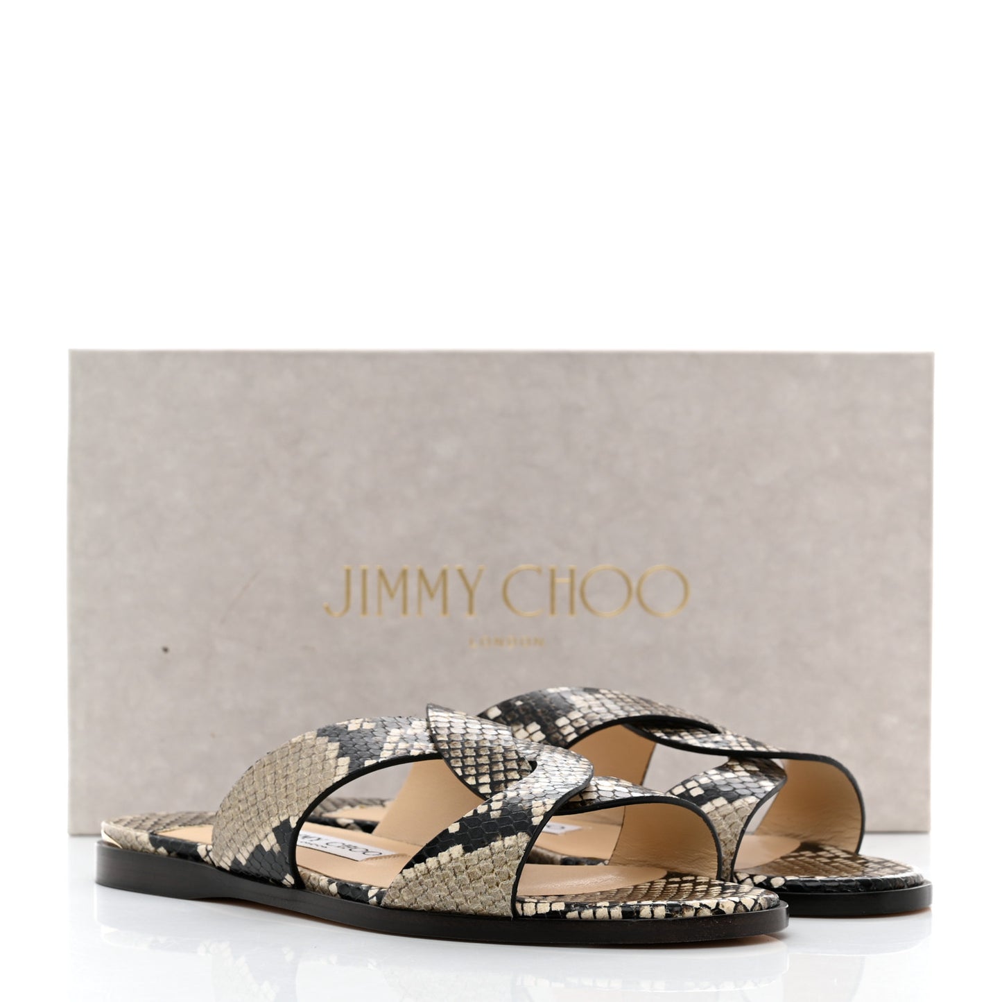Calfskin Snake Print Atia Flat Sandals 37 Natural