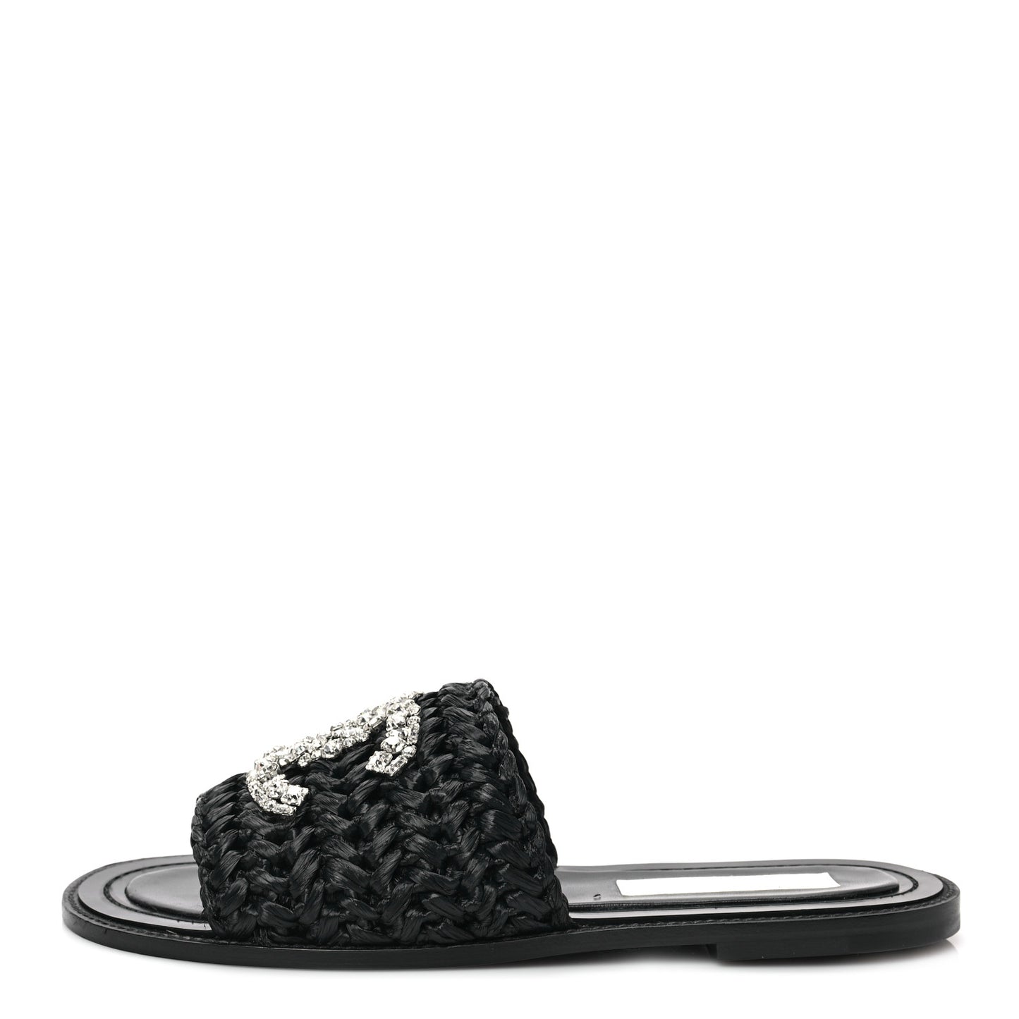 Raffia Crystal CC Mules Sandals 39 Black