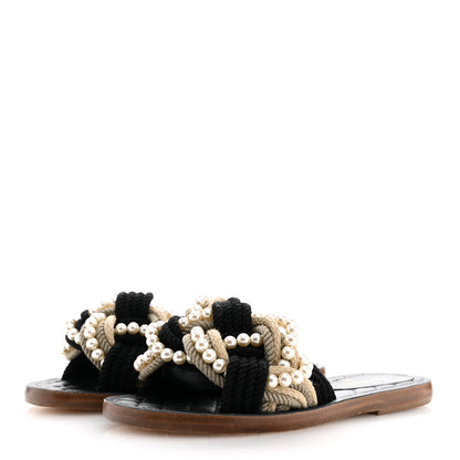 Chanel Lambskin Pearl Cord CC Mules 36 Black Beige 4 of 11