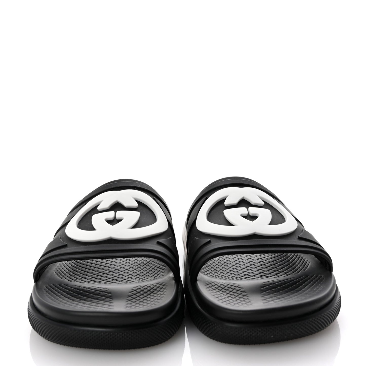 Rubber Interlocking G Pursuit Mens Slide Sandals 9 Black White