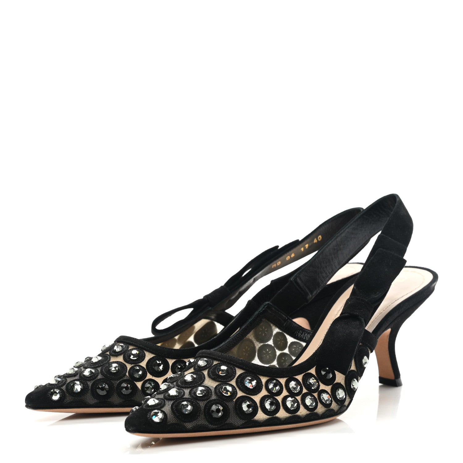 Christian Dior Suede Mesh Crystal Sling-Back Pumps 40 Black 3 of 8
