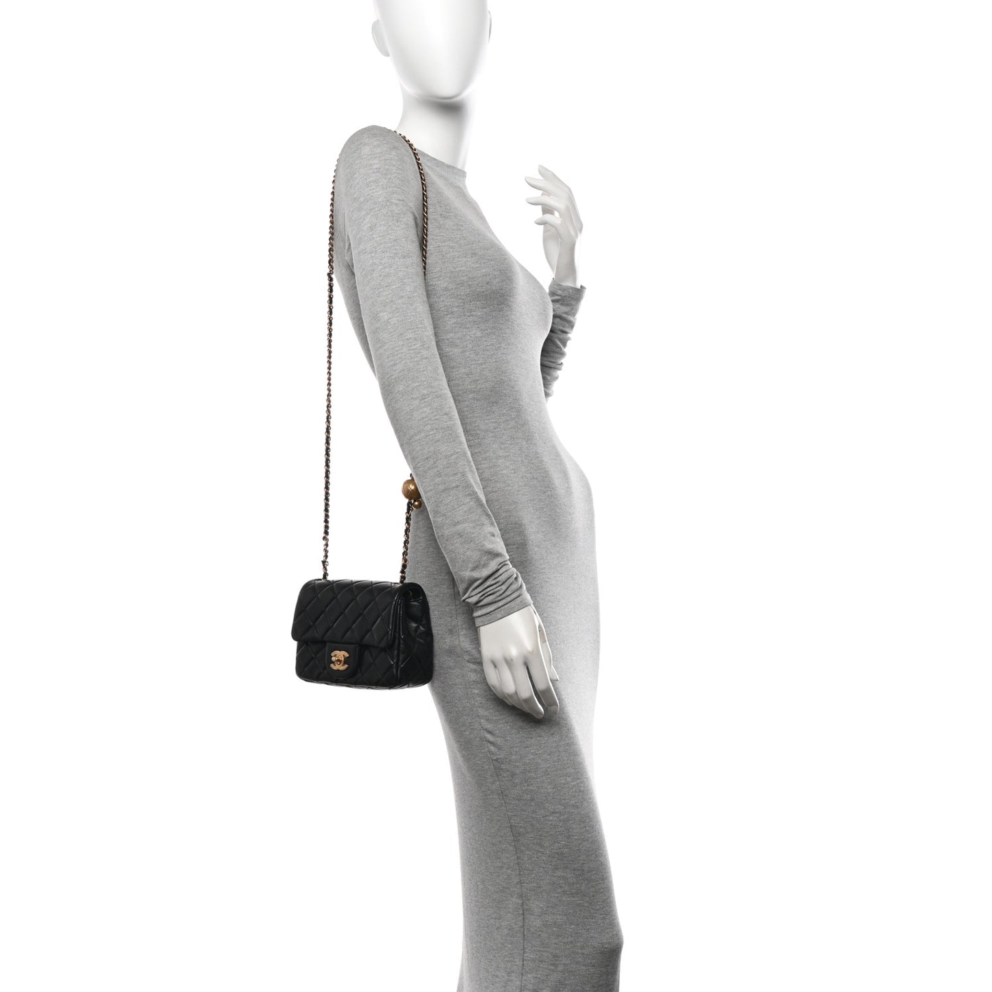 Lambskin Quilted Mini Pearl Crush Flap Black