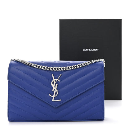 Saint Laurent Grain De Poudre Matelasse Chevron Monogram Chain Wallet Blue Majorelle 11 of 11