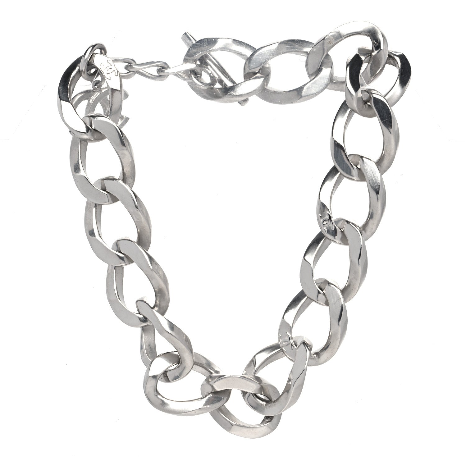 Chanel Chain Link CC Choker Necklace Silver 2 of 10