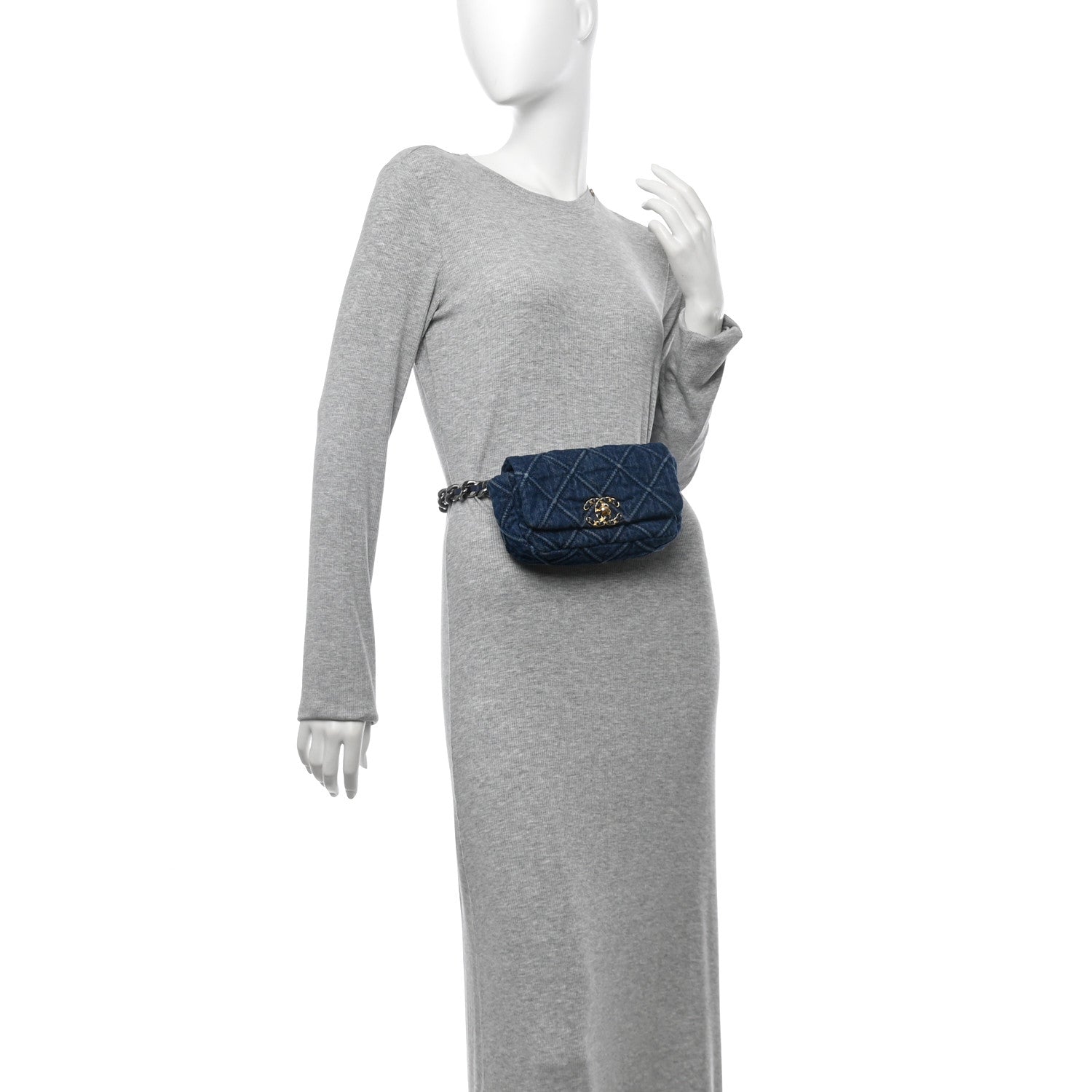 Chanel Denim Quilted Chanel 19 Waist Bag Blue 2 of 16