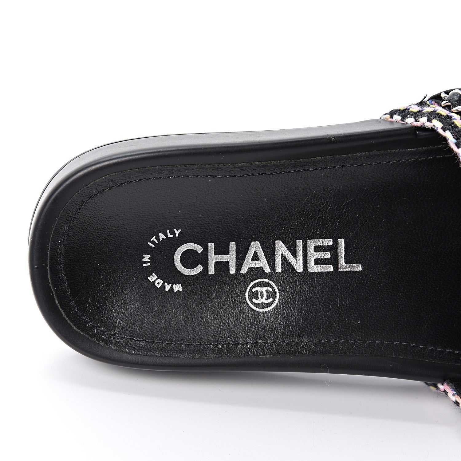 Chanel Tweed Lambskin Chain Flat Sandals 34 Black Multicolor 9 of 10