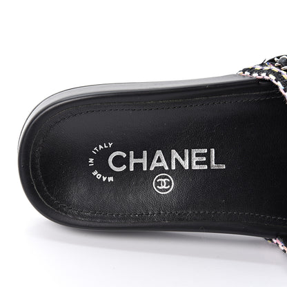 Chanel Tweed Lambskin Chain Flat Sandals 34 Black Multicolor 9 of 10
