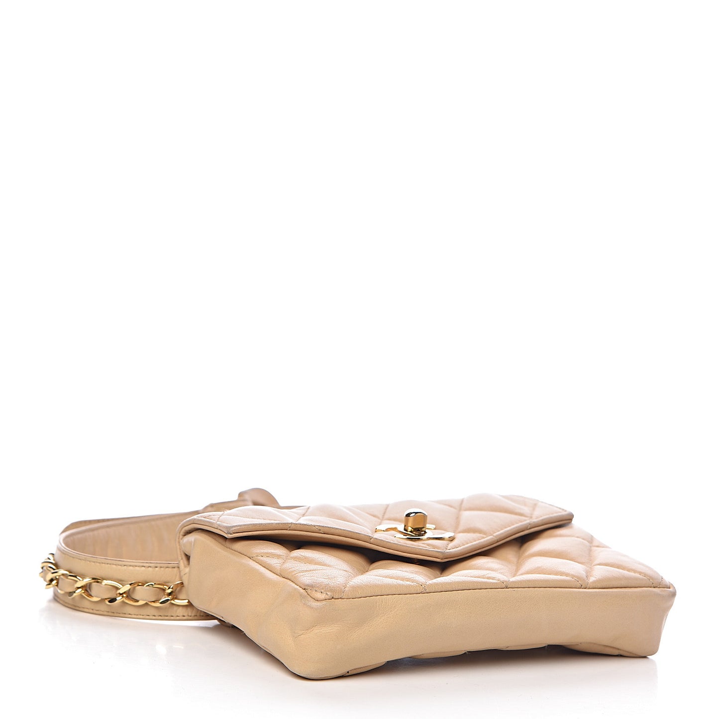 Lambskin Quilted Flap Waist Belt Bag 70 28 Beige