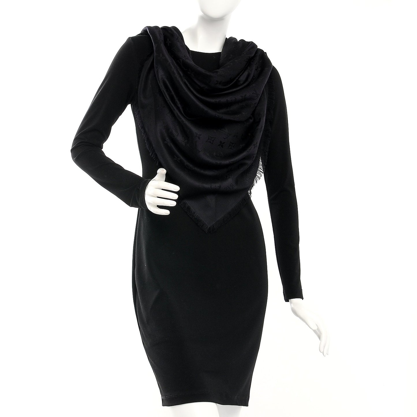 Silk Wool Monogram Shawl Black
