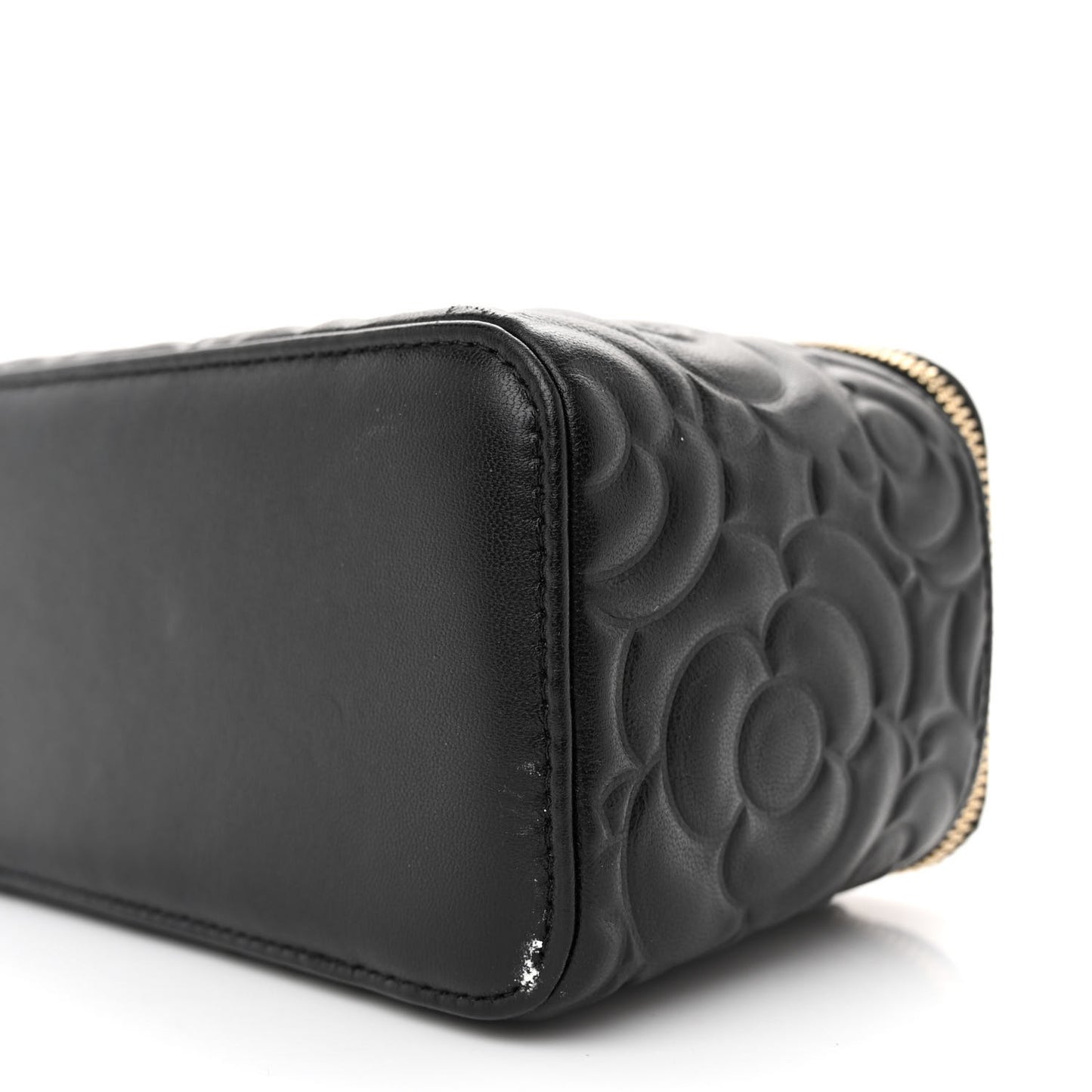 Lambskin Camellia Embossed Small Vanity Case With Chain Black