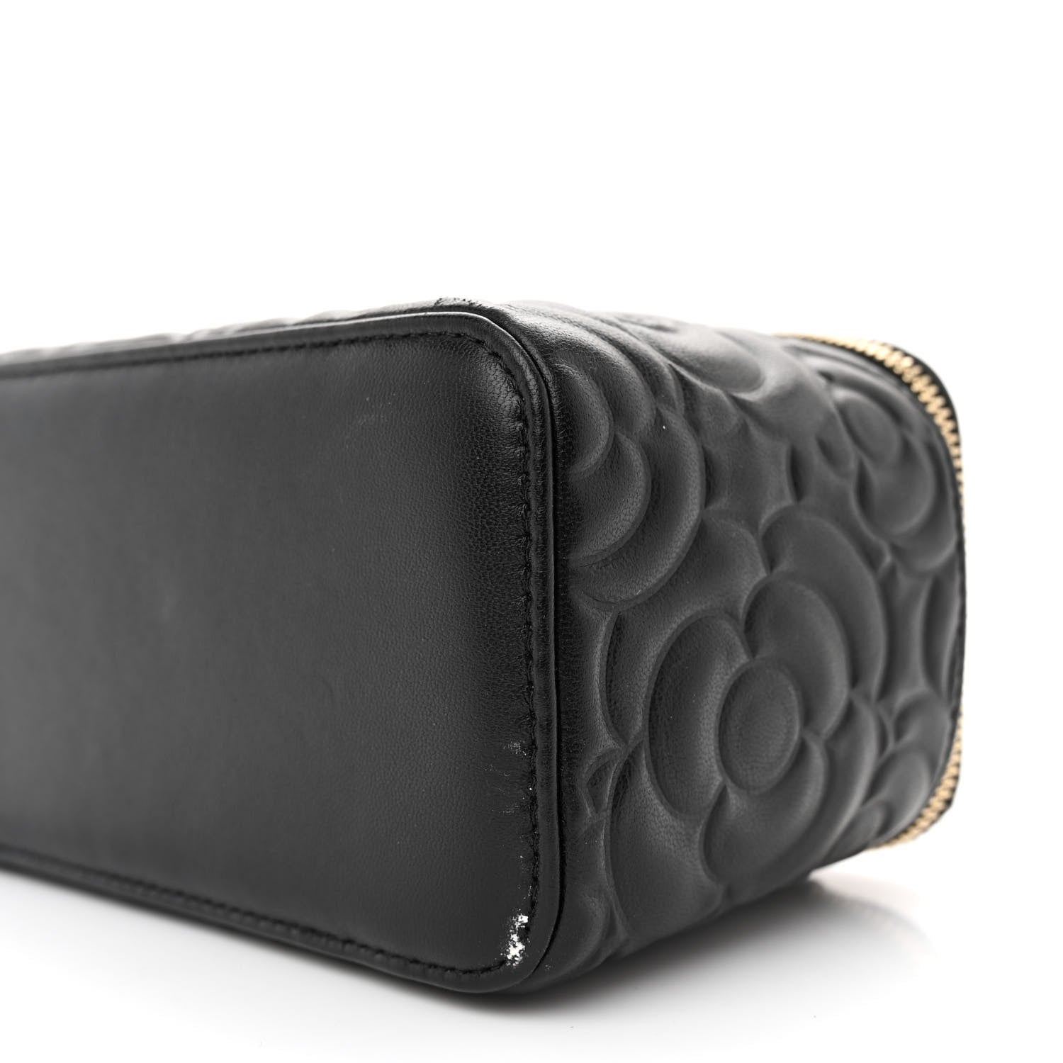Chanel Lambskin Camellia Embossed Small Vanity Case With Chain Black 10 of 12