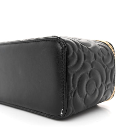 Chanel Lambskin Camellia Embossed Small Vanity Case With Chain Black 10 of 12