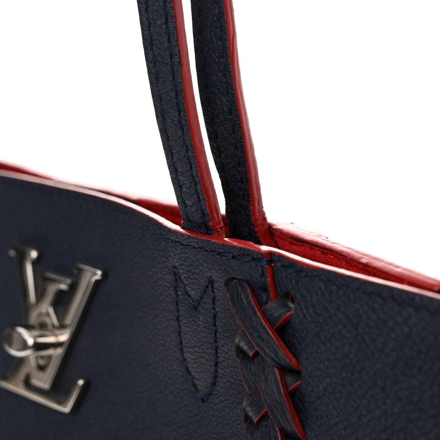 Calfskin Braided Lockme Cabas Marine Rouge
