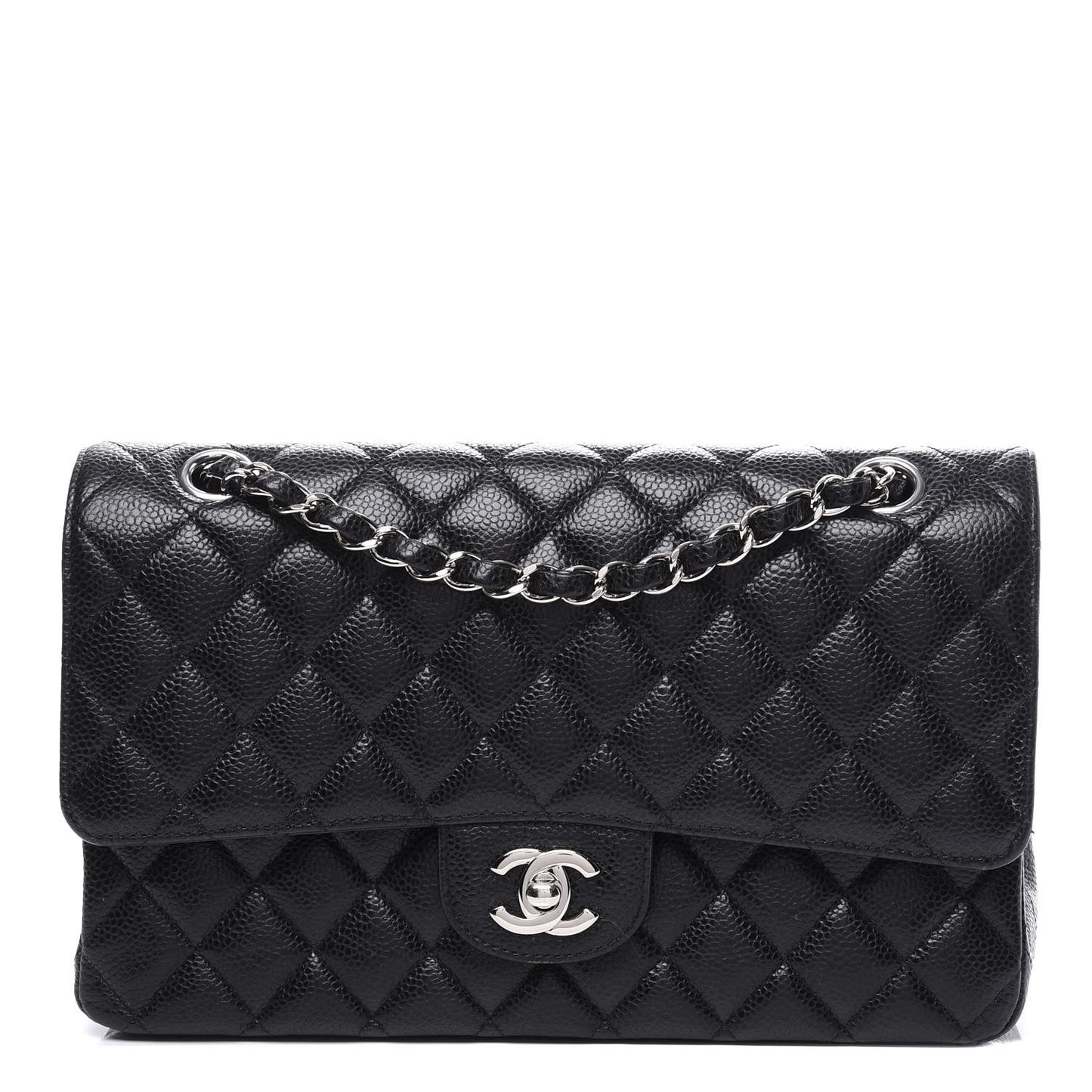 Caviar Quilted Medium Double Flap Black