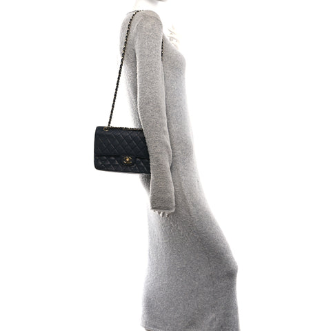 Caviar Quilted Small Double Flap Navy