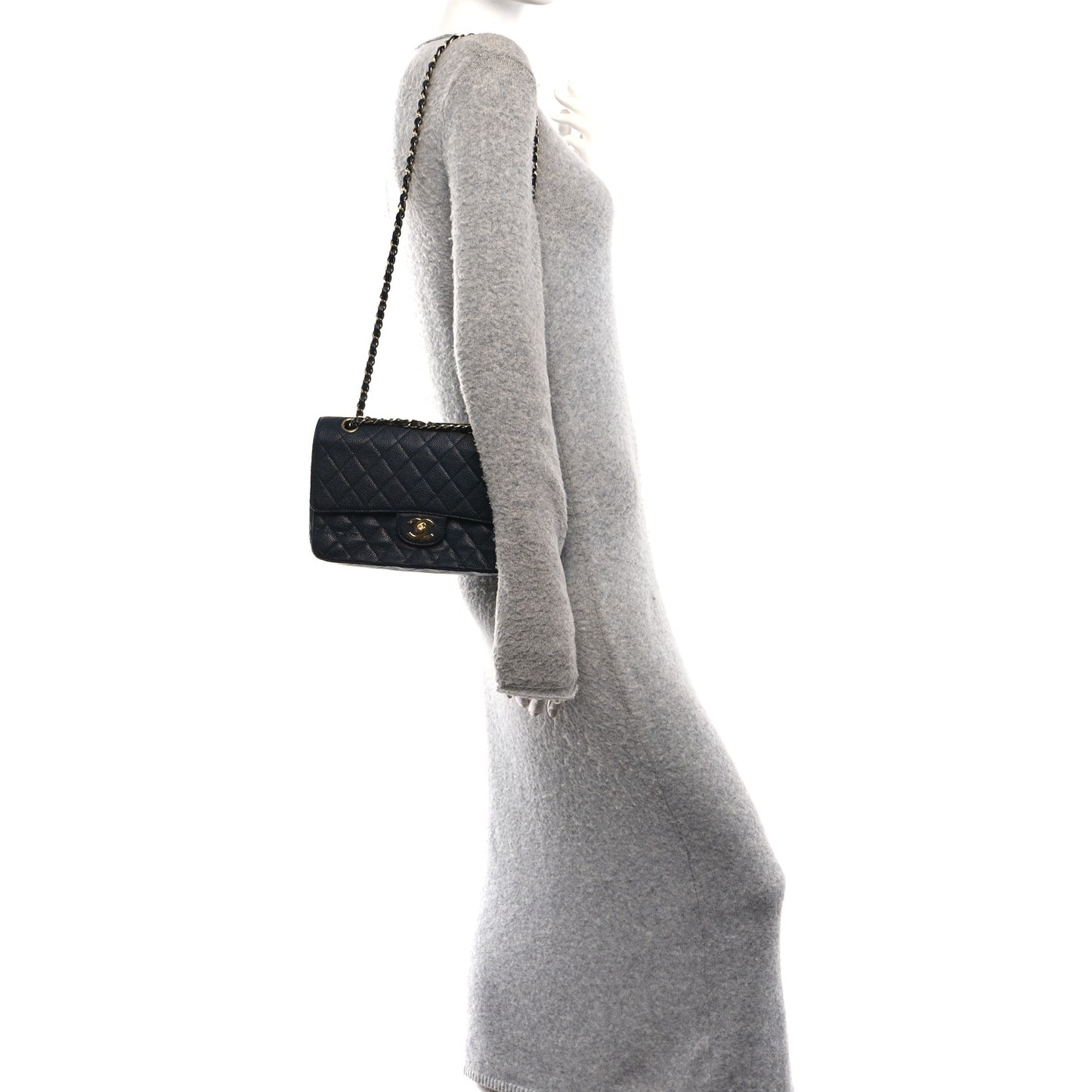 Caviar Quilted Small Double Flap Navy