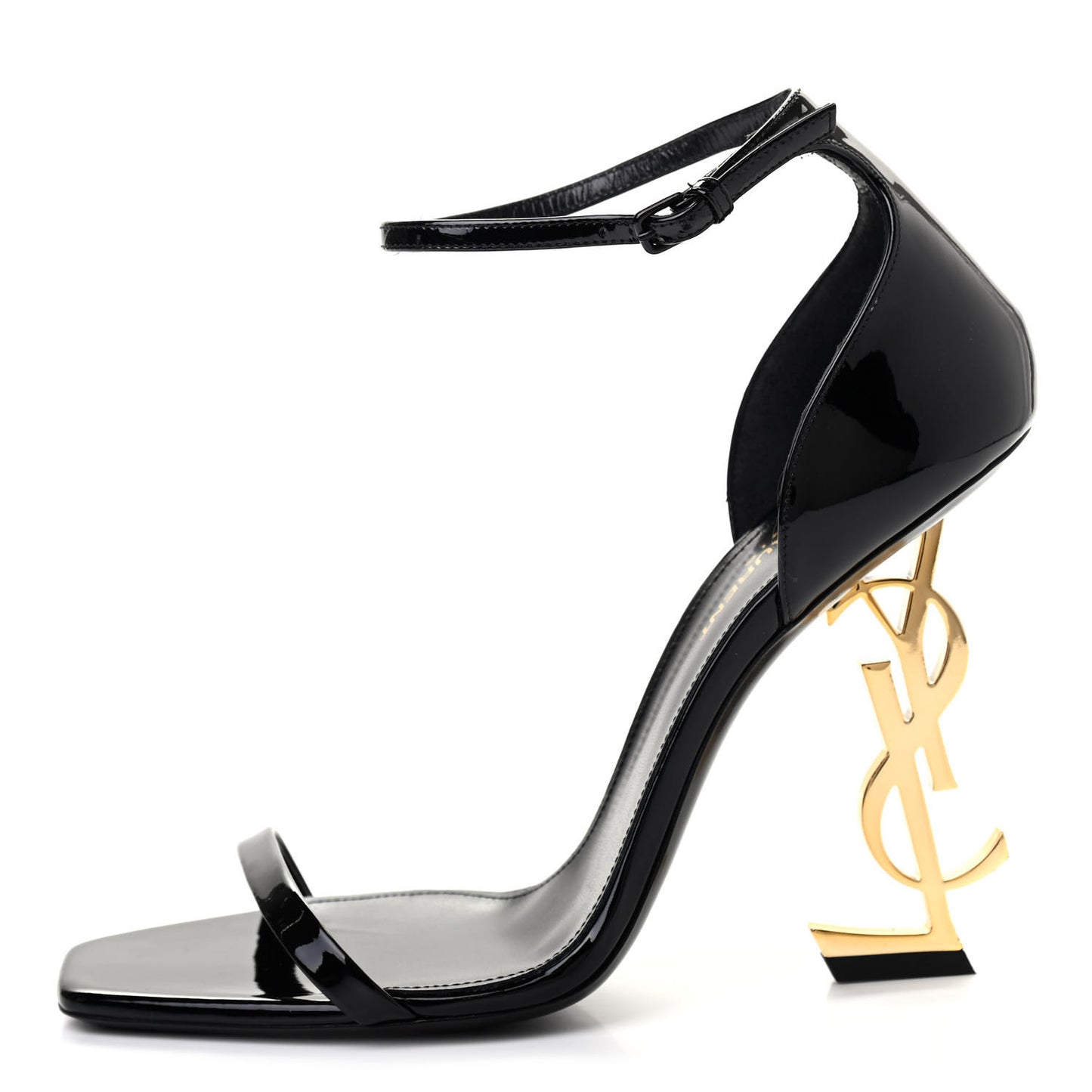 Patent Calfskin Opyum 110 Sandals 38.5 Black Gold