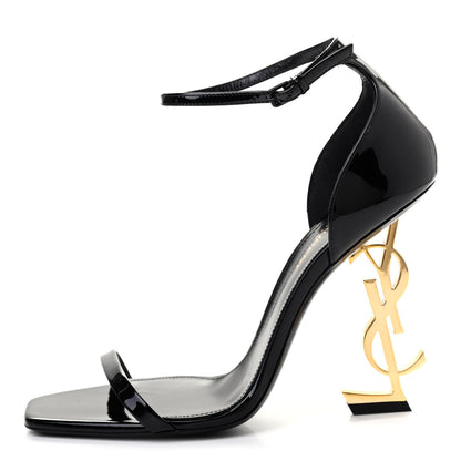 Saint Laurent Patent Calfskin Opyum 110 Sandals 38.5 Black Gold 1 of 7