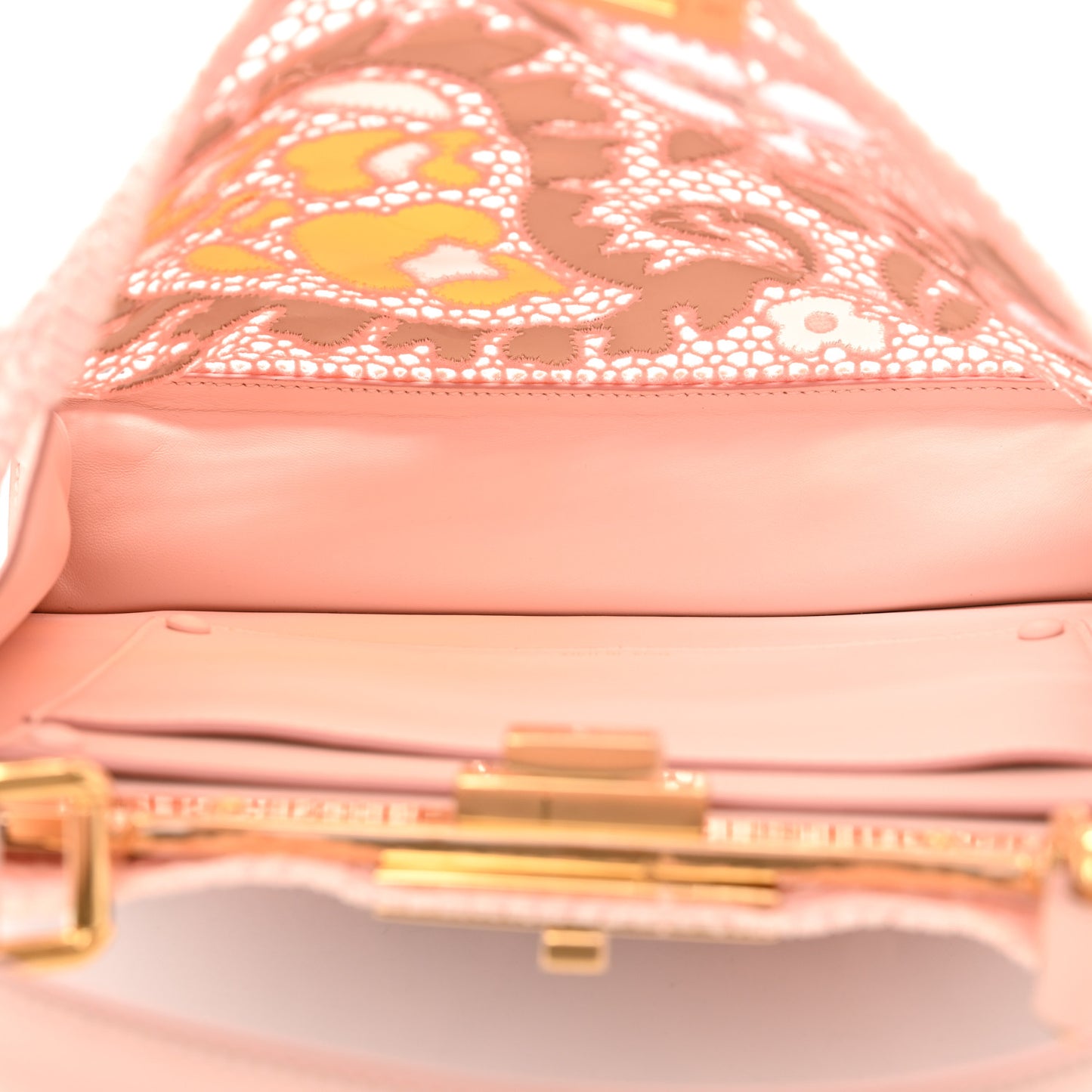 Calfskin Lace Medium Peekaboo I SEE U Satchel Pink Multicolor