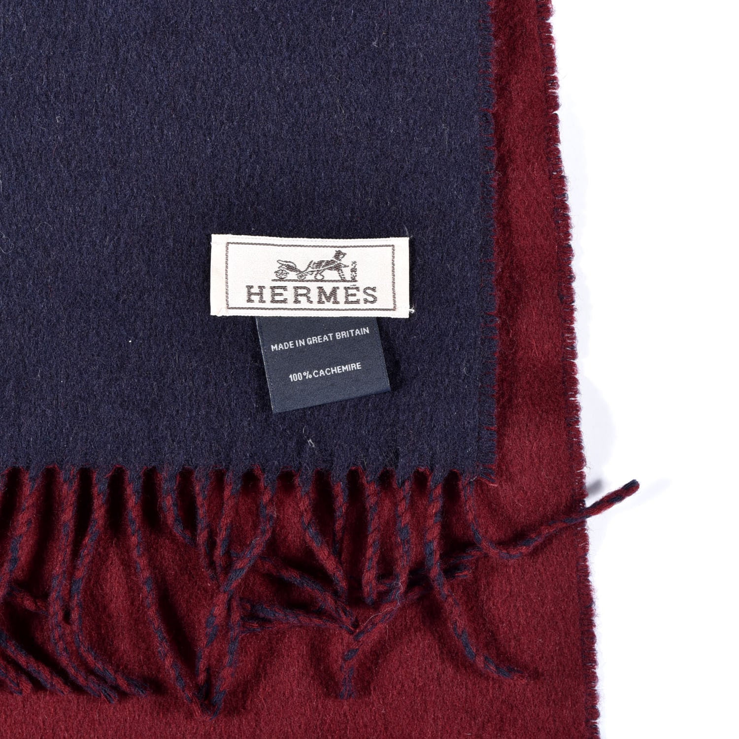 Hermes Cashmere Recto Verso Muffler Rouge H Marine 4 of 4