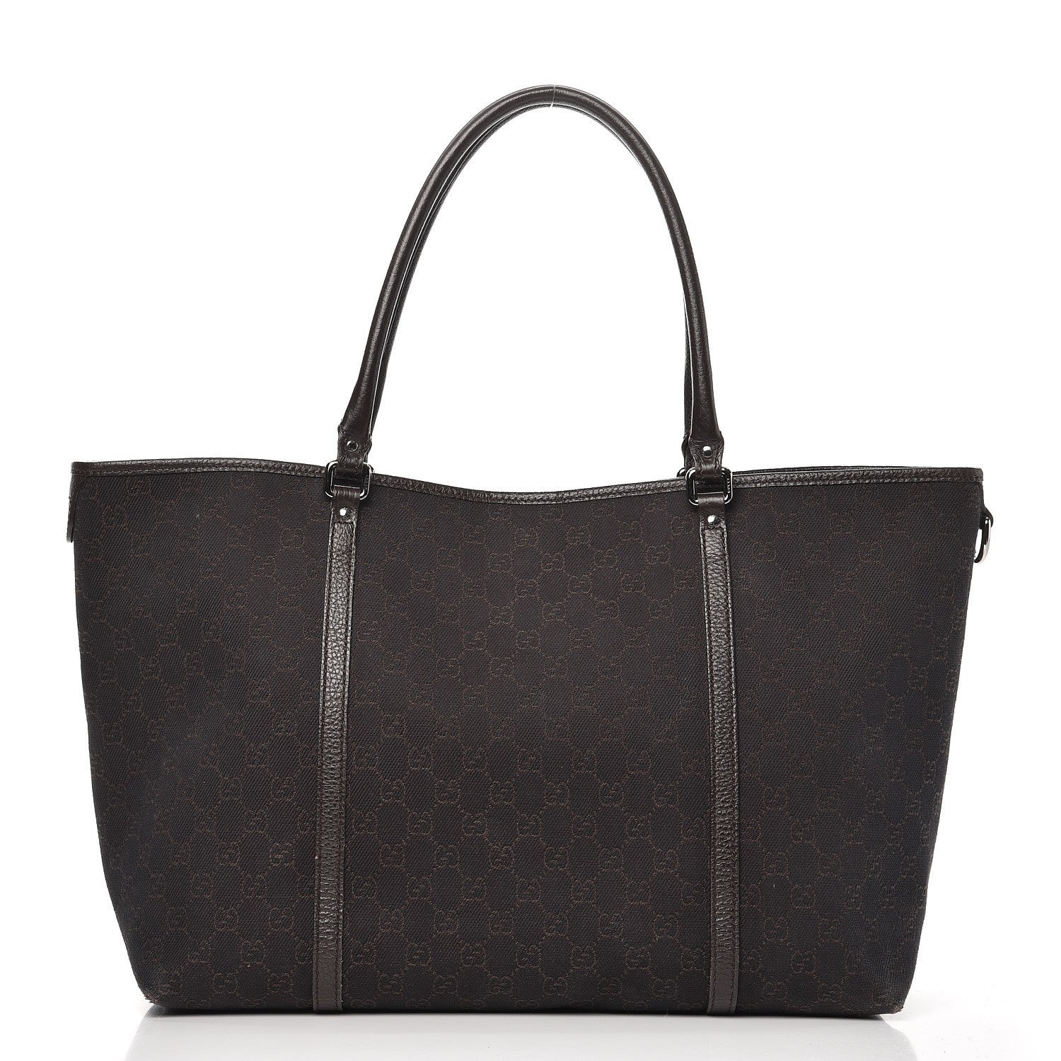 Gucci Denim Dollar Calfskin GG Monogram Large Joy Tote Brown 1 of 14