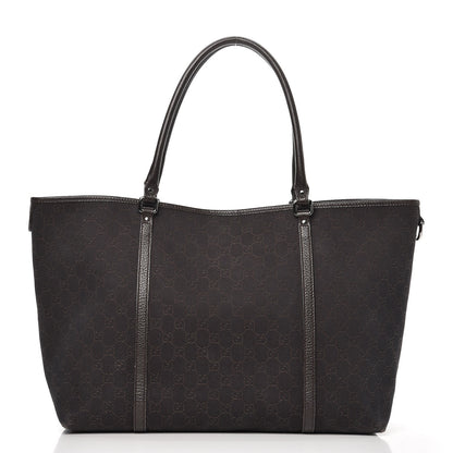 Gucci Denim Dollar Calfskin GG Monogram Large Joy Tote Brown 1 of 14