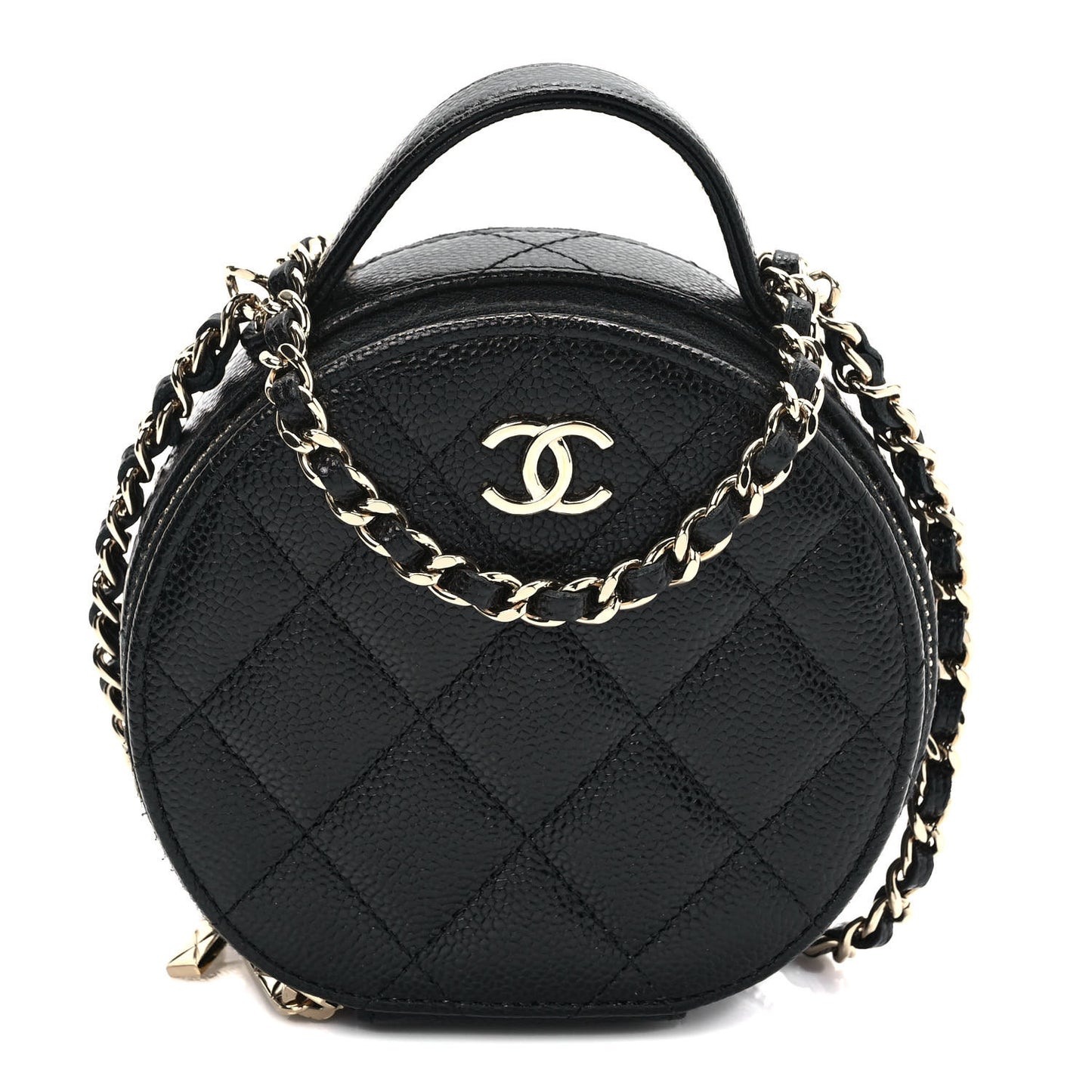 Caviar Quilted Round Handle With Care Vanity With Chain Black