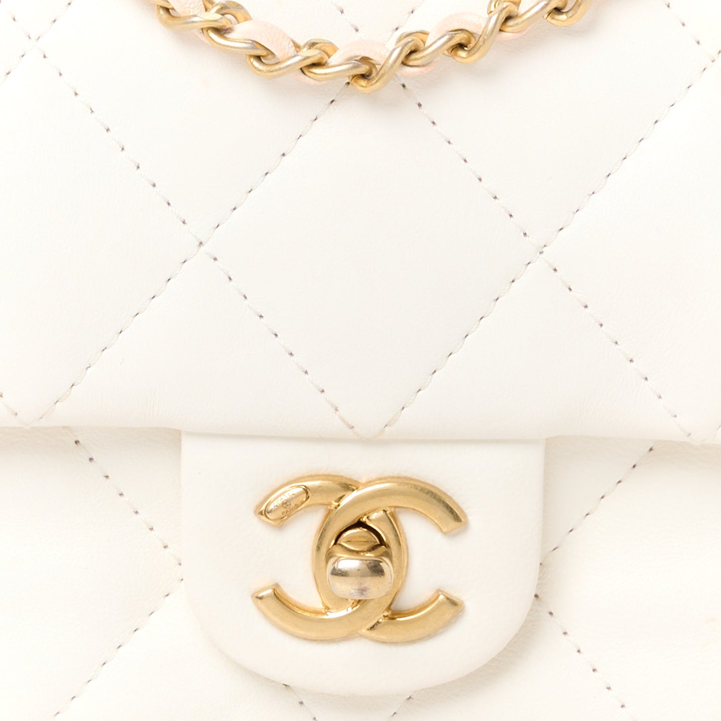 Lambskin Quilted Mini Heart Charms Flap White