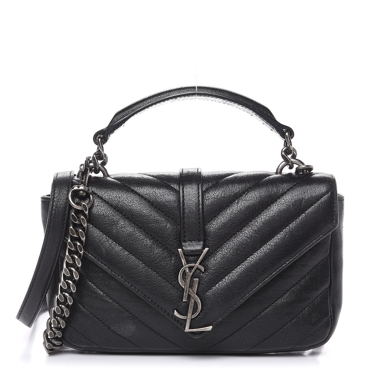 Saint Laurent Sheepskin Matelasse Chevron Monogram College Chain Wallet Black 1 of 18
